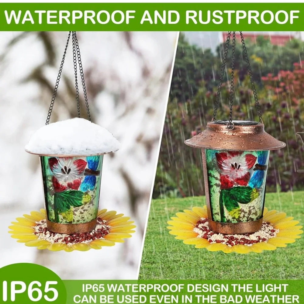 Solar Bird Feeder for Outdoors Hanging Solar Metal Wild Bird Feeders Waterproof
